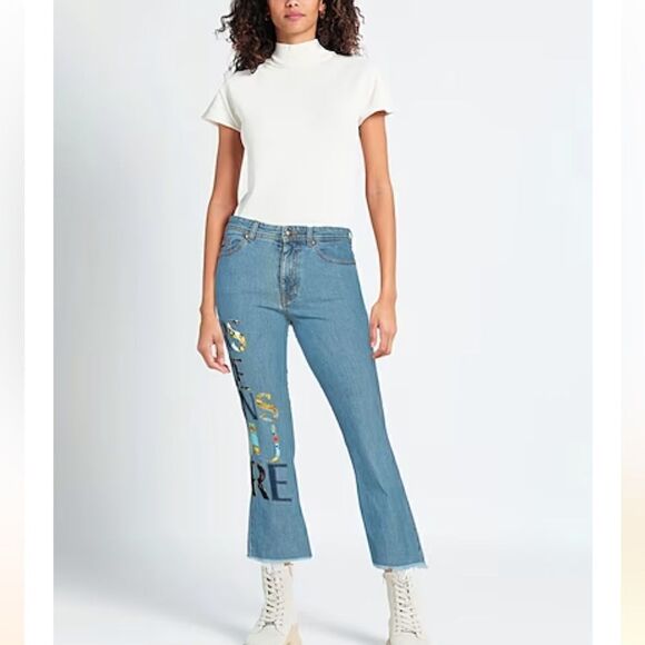 Versace Jeans Couture Brand Logo Appliqués High Waist Cropped Jeans.Size 27 - Picture 1 of 17